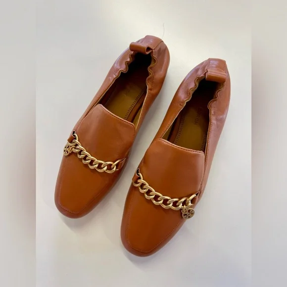 Tory Burch Mini Benton Calf Leather 20mm Charm Loafer in Ambra Tan sz 7 - Picture 1 of 9